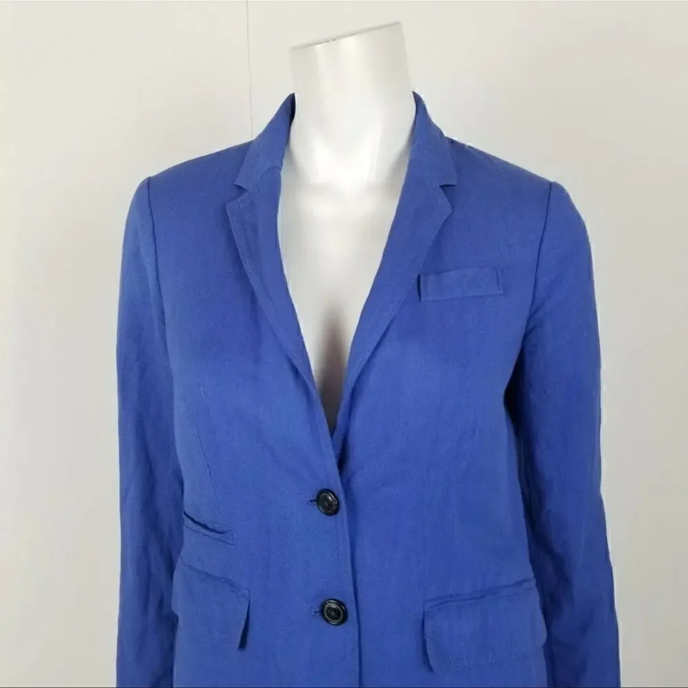 J. Crew Womens Size 0 Royal Blue Classic Schoolboy Blazer Jacket in Herringbone